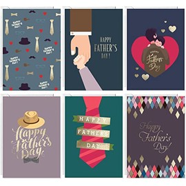 Happy Father's Day Greeting Cards with Envelopes | Pack of 24 cards - 6 Assorted Gold Foil Designs of 4 each | 5.5 x 4 Inch Blank Foldable Father's Day Cards with Seal Stickers For Friends , Family and Dad.
