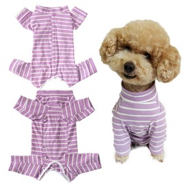 Dog’s Recovery Suit Post Surgery Shirt for Puppy, Full Coverage Dog's Bodysuit Wound Protective Surgical Clothes for Small and Medium Pets (Purple White Stripe-s)