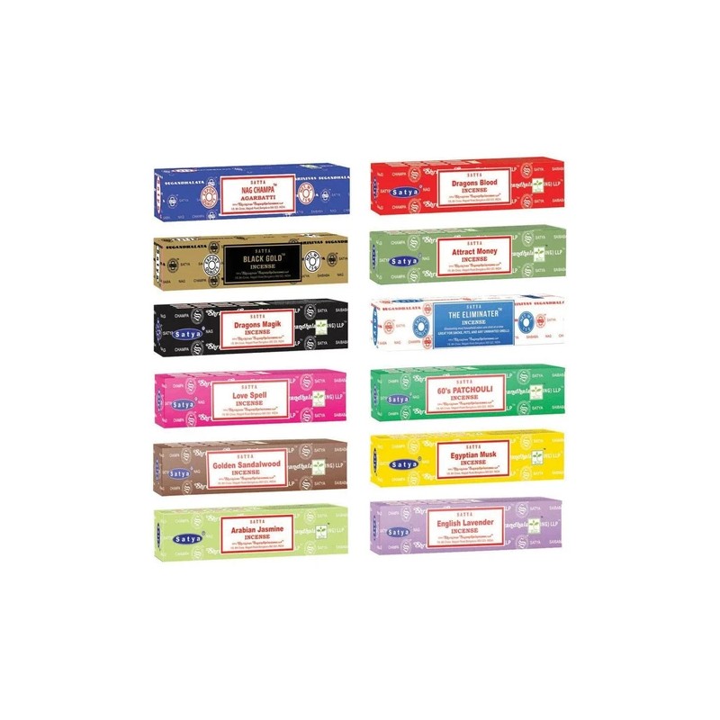 Satya 12 Pack Assorted Satya Original Nag Champa Incense Sticks