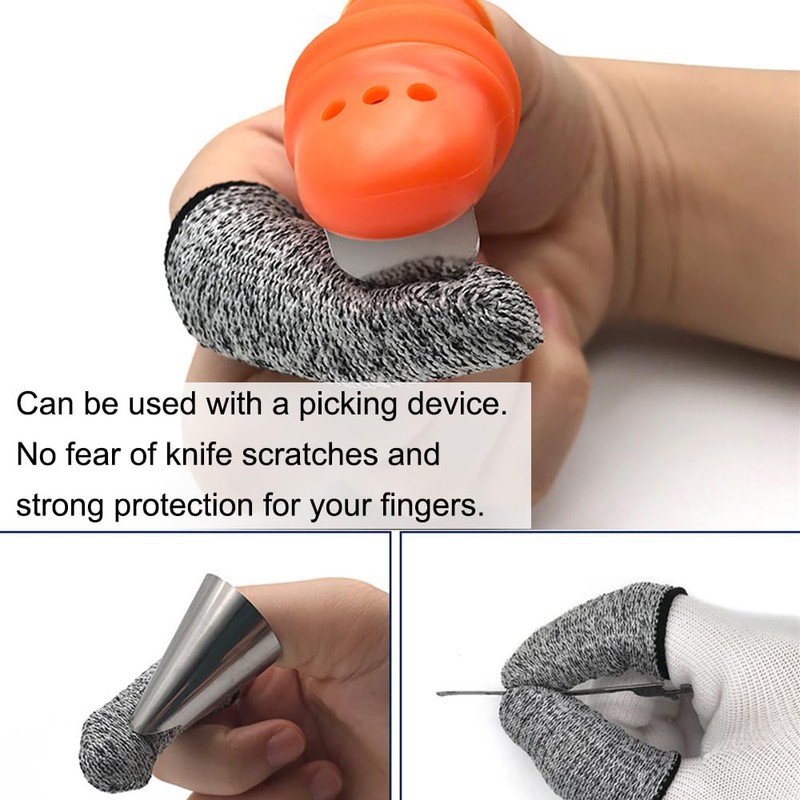 Grey, Finger Cots Cut Resistant Protection, 10 Pieces Reusable Finger