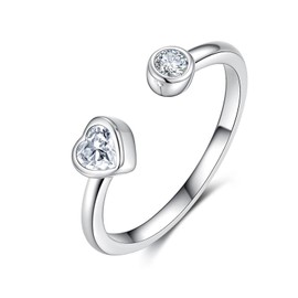 Heart Birthstone Adjustable Rings for Women - 925 Sterling Sliver April Moissanite Birthstone Open Ring Promise Wedding Engagement Rings Christmas and Birthday Jewellery Gifts for Wife Teenage Girls