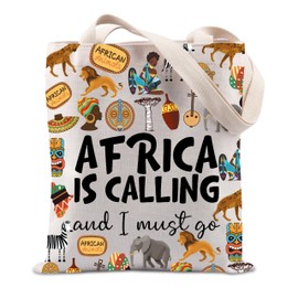 FUNYSO Africa Gift Africa Travel Souvenir Gift Africa Vacation Gift Africa Is Calling And I Must Go Tote Bag (AFRICA IS UK)