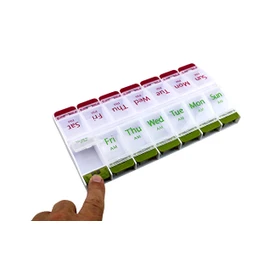 Jumbo Extra Large 8.75" x 4.25" Easy Snap Open Pill Organizer 7 Day 2 Times a Day Weekly Pill Box AM PM Pill Case, Pill Container Vitamin Case Twice a Day Morning Bedtime BPA Free