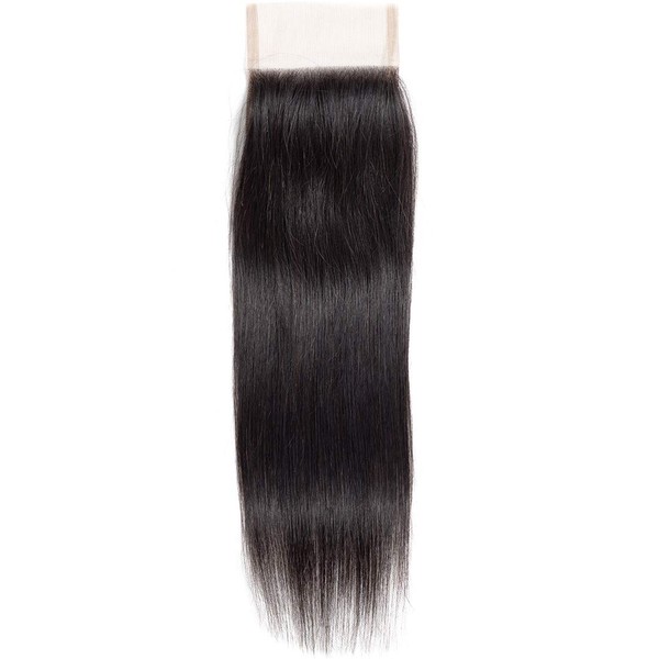 Cranberry Hair Free Part Lace Closure 4x4 Straight hair Brazilian Hair Virgin Human Hair 130% Density Lace Closure Natural Color Hair (14, Free Part Closure)