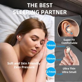HJX M73 Sleep Earbuds for Side Sleepers, Invisible Earbuds,mini Earphones, Ultra-Light in-Ear Headphones, 50H Playtime with Charging Case, Clear Calls& Noise Block,Off White
