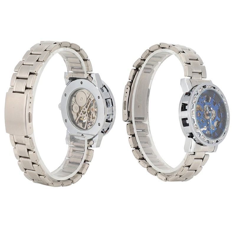 Fashion Waterproof Men Round Dial Hollow Automatic Wristwatch Mechanical Watch(Blue