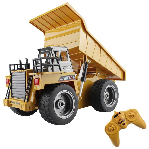 fisca RC Truck 6 Ch 2.4G Alloy Remote Control Dump Truck 4 Wheel Driver Mine Construction Vehicle Toy Machine Model with LED Light