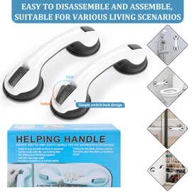 Barras de agarre para mango de ducha, bañeras – 2 paquetes de 12 pulgadas para baño con ventosa de agarre fuerte, barra de equilibrio de seguridad para lesiones, personas mayores, ancianos, negro