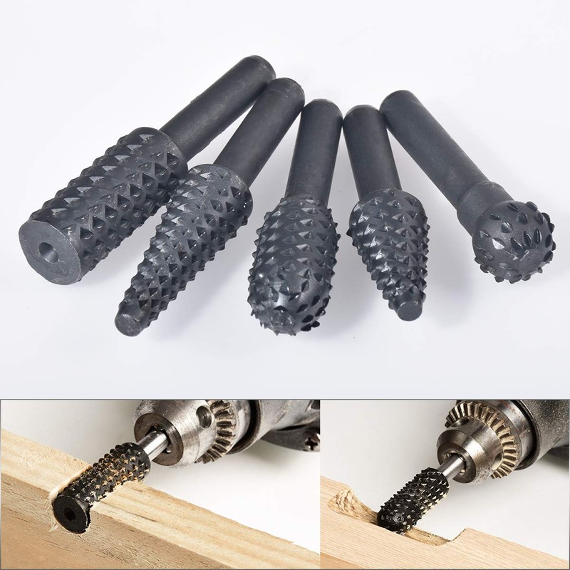 KATUR Rotary Burr Rasp Set, 5pcs 1/4'' 6mm Shank Wood