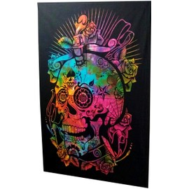 Purpledip Cotton Wall Poster Beach Throw 'Smiling Death': Bohemian Wall Hanging Tapestry (20025)