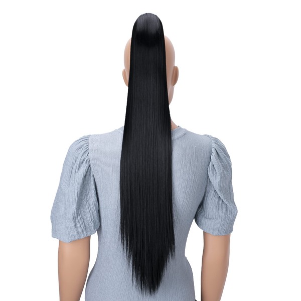 CAISHA PRETTYSHOP 28" Extra Long Straight Ponytail Hairpiece Heat-resistant Synthetic Fibres Black H74