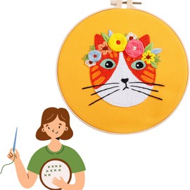 Traziewell Beginners Embroidery Kit for Adults Cross Stitch Kit with Cat Pattern and Instructions Embroidery Kits with Hoops Color Threads and Tool, 0524