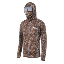 BRILISLE UPF 50+ Sun Protection Long Sleeves Hunting & Fishing Shirts for men, Camo Hoodie with Built-In Face Mask cOak_X