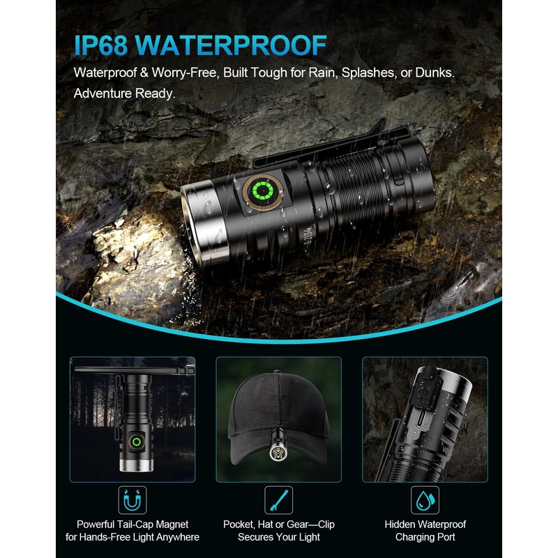 VOLISABER EDC Rechargeable Handheld Flashlight, 1600 Lumens Mini LED Powerful
