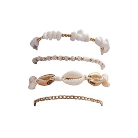 COLORFUL BLING Boho Shell Layered Beaded Anklet Set for Women Girls Bohemian Beads Foot Chain Anklet Summer Beach Foot Jewelry Accessories-Style B