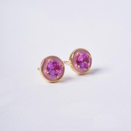 [POPTS] Pink stone basic round earrings OTE122526EYP plating color / [POPTS] 핑크 스톤 베이직 라운드 귀걸이 OTE122526EYP 도금컬러