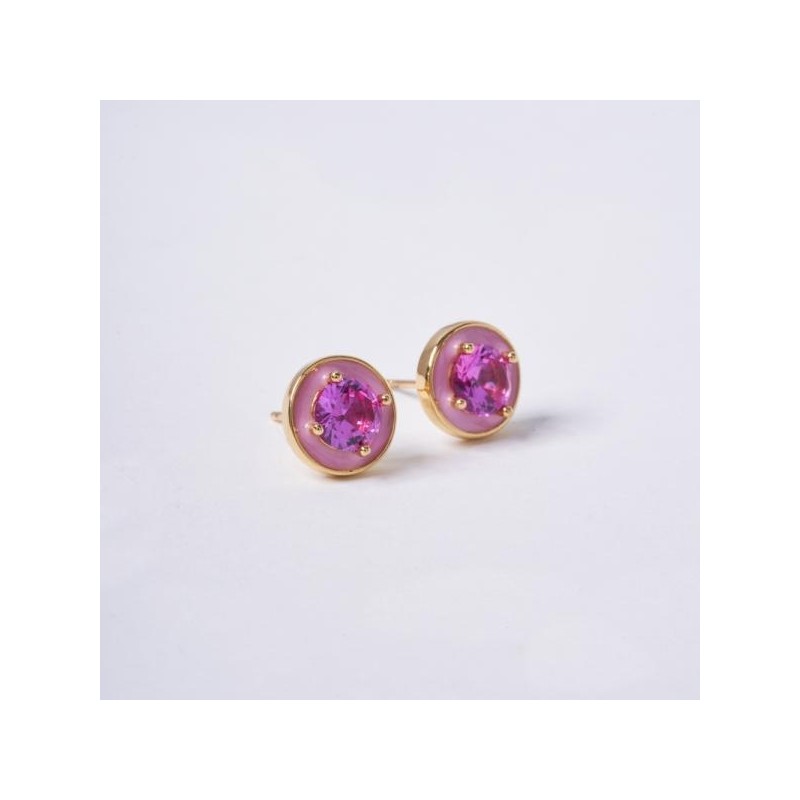 [POPTS] Pink stone basic round earrings OTE122526EYP plating color /