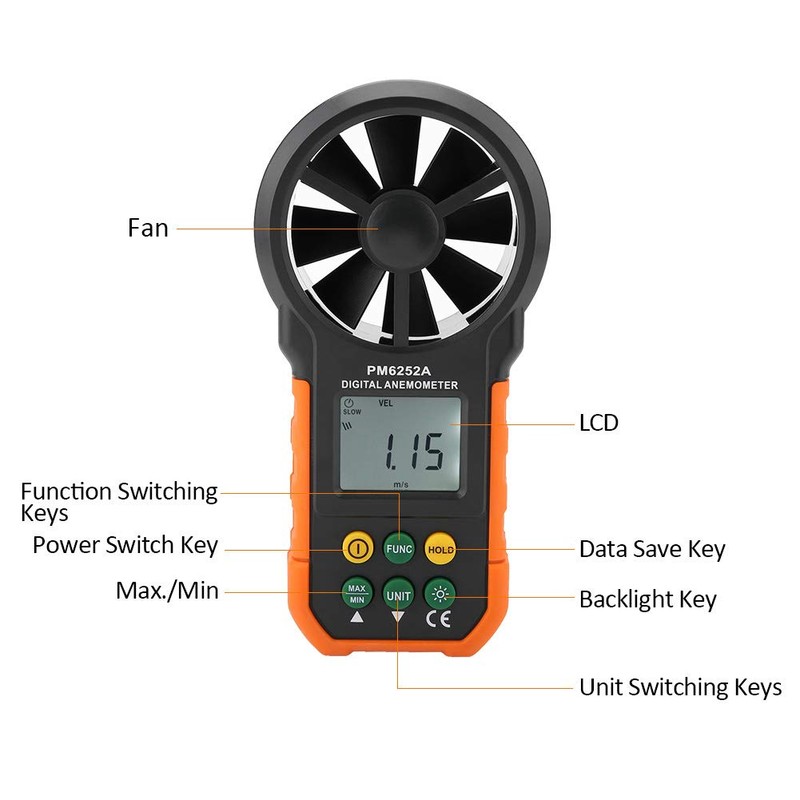 PM6252A Digital Wind Speed Meter, Wind Gauge Handheld Wind Speed