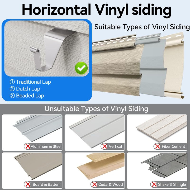 Amuille 20 Pack Vinyl Siding Hooks, No Hole Siding Hanging