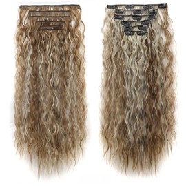 Ombre Highlighted Wavy Clip-In Hair Extensions Ash Brown to Blonde