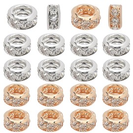 SOFPLATE 40Pcs 2 Colors Gold Rhinestone Spacer Beads Large Hole European Beads Silver Rondelle Glass Shine Diamond Pave Small Loose Charms Findings for Jewellery Making Necklace Bracelet DIY Craft