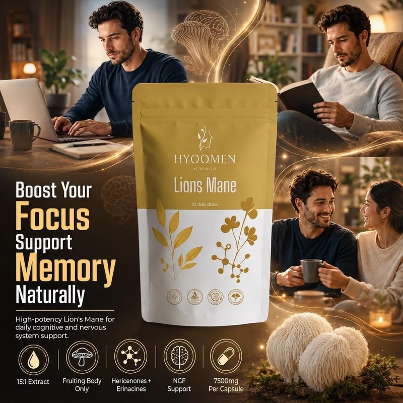 Hyoomen Lion's Mane Capsule for Brain and Cognitive Support, Hericium