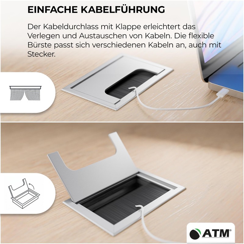 ATM Cable Feed-Through Cable for Desk, Table, Furniture, Cable Duct,