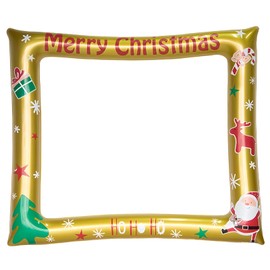 Christmas Inflatable Photo Booth Prop Inflatable Selfie Frame,Giant Gold Xmas Picture Frame Inflatable Photo Frame Blow Up Party Prop for Kids Adults Christmas Party Decorations Games Accessories