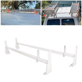 KUAFU Universal 41-77in Cargo Van Ladder Rack Roof Compatible with 2003-2017 Chevy Express GMC Savana 1999-2014 Ford E-Series White Adjustable 700LB