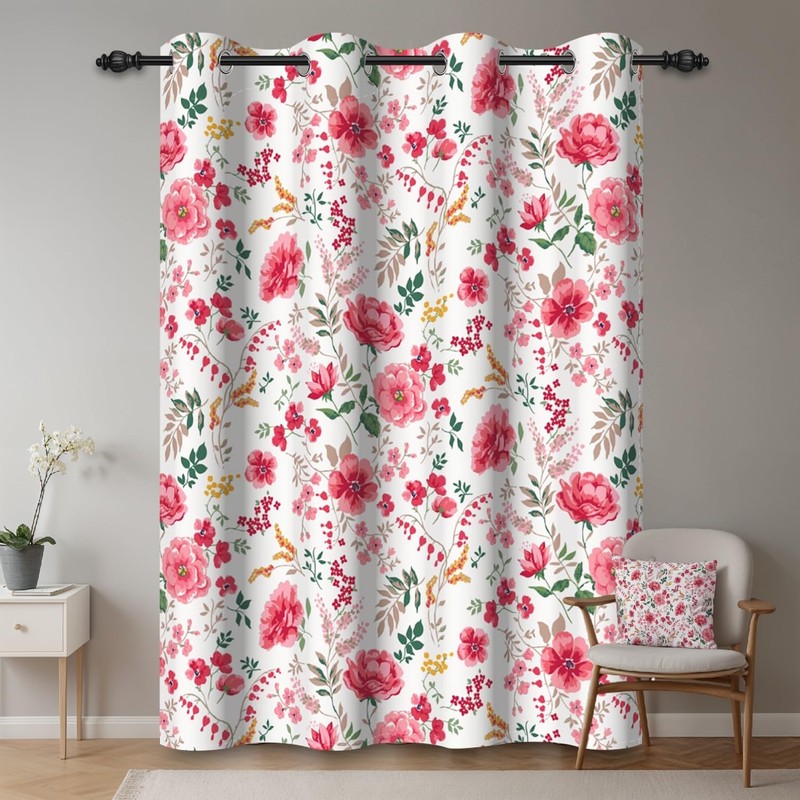 ggaimwf 46"x 72" Flower Eyelet Curtain Pink Blossom Floral Aesthetic