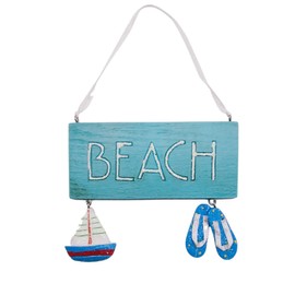 Beach Sign with Sailboat and Flip Flops Ornament, Christmas Decoration, Nautical Theme, 4.5 Inches