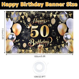 ANOMM 50 Anni Striscione di Compleanno, Compleanno Decorazioni-180 * 110 cm