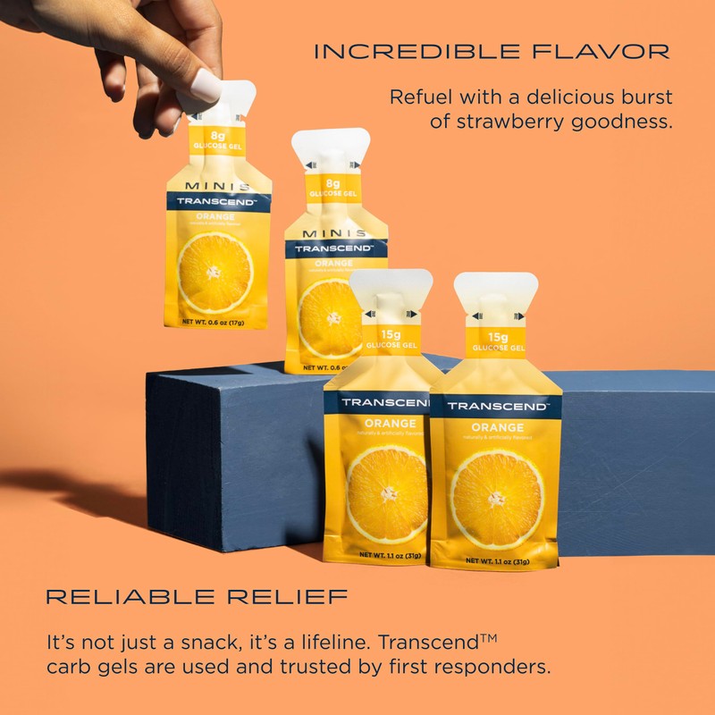 Transcend Foods Orange Gel (1.1 oz, Pack of 10) Fast-Acting