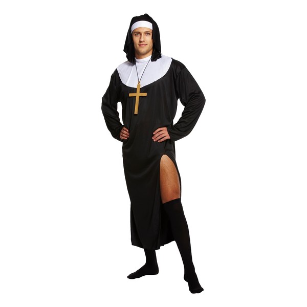 HENBRANDT Adult Men’s Nun Fancy Dress Costume Male Nuns Religious Habit with Black Nun Headpiece Novelty Cosplay Dress Up Outfit One Size Mens Fancy Dress Costume