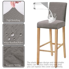 SHENGYIJING Stretch Waterproof Check Jacquard bar Chair Covers,Removable Washable Chair Slip Cover for Short Rotating Dining Chair Back Chair bar Stool Chair (Light Gray1, Set of 2)