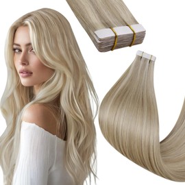 Hetto Blonde Tape in Hair Extensions Human Hair Tape in Extensions Remy Human Hair Highlight Blonde #17/23 16inch 50g 20pcs