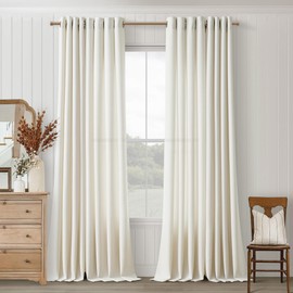 Ivory Linen Curtains 96 Inches Long 2 Panels for Living Room Sliding Glass Door Light Filtering Drapes 96 Inch Length Neutral Farmhouse Cream Colored Grommet Non-See-Through Curtain for Office 52x96