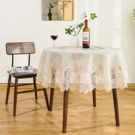 OOKSEN Linen Round Tablecloth, Lace Round Table Cloth 70 Inch, Farmhouse Washable Burlap Tablecloths, Vintage Circle Table Cover for Rustic Kitchen Party Outdoor Picnic