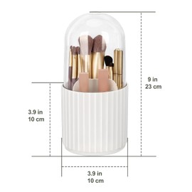 JessLab Makeup Brush Holder Organizer with Lid, 360 Degree Rotatable Makeup Brush Organizer Spinning Cosmetics Holders Brush Storage Box Display for Bathroom Vanity Countertop, White