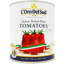 L'Oro Del Sud Italian, Whole Peeled San Marzano Style Plum Tomatoes in Puree with Basil, Large Size, 3.4 kg (106oz), Pasta Sauce, Product of Italy