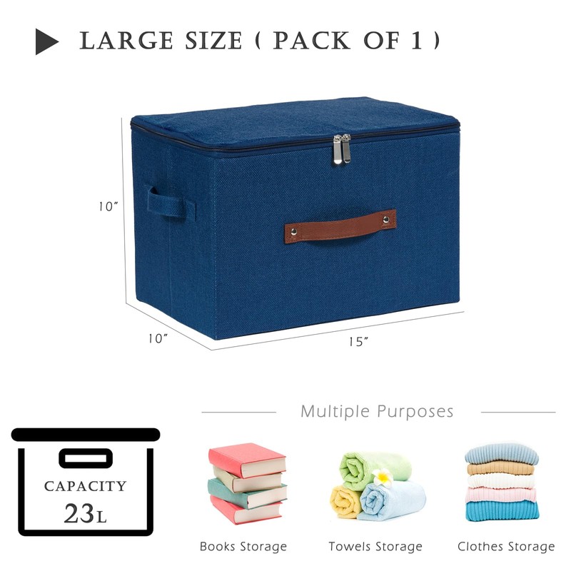 VinneGenzz Storage Bins with Zipper Lid Cotton Linen Fabric Lidded