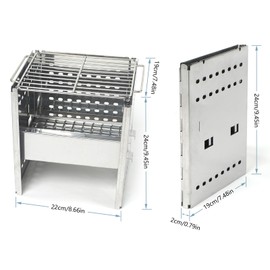 HAWOK Stainless Steel Folding Outdoor Stove with Carrying Bag and Stainless Steel Grill, 8.7"L x 7.5"W x 9.5"H, Portable Wood Burning Grill