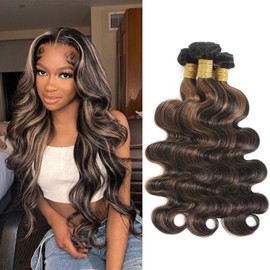 DSEKCAIN P1B/30 Human Hair Bundles Body Wave Highlight Brown Color Body Wave Bundle 100% Real Human Hair And True To Length 14 16 18 Inch 3 Pcs/Pack