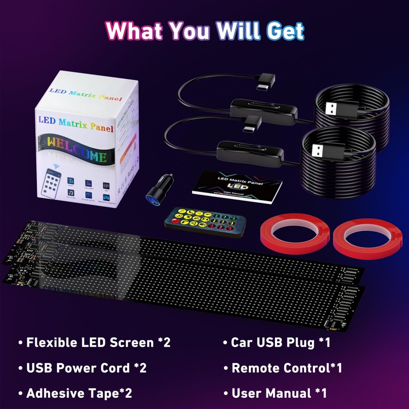 2PCS Devil Eyes Light for Cars,14.72inx3.62in Programmable Flexible LED Display