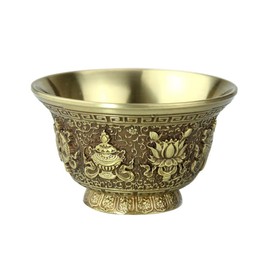 sleeri Buddhist Water Offering Bowl - Carved Brass Water Offering Cup, Tibetan Meditation Altar Buddhist Offering Bowl for Yoga Meditation Altar Supplies (S)