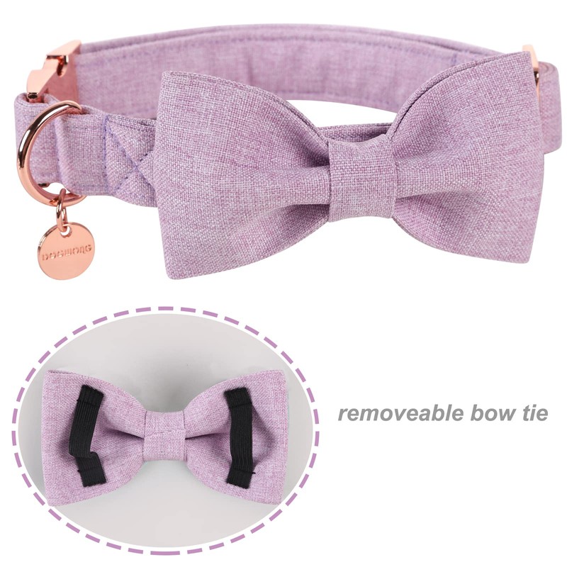 DOGWONG Cotton Dog Collar with Bow, Purple Pet Collar Durable