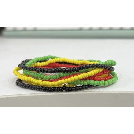 QRH Juneteeth Stackable Bead Bracelets Layered African Boho Bracelets for Women Jamaican Multicolor Seed Stretch Bangle Red Black Green Yellow Black History Month Jewelry