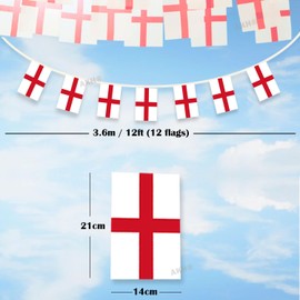 AKH® England Bunting | 3.6m / 12ft | Fabric St George Cross Bunting | Double Sided Printed 12pcs England Flags | England Bunting for St George's Day Celebrations World Cup Football Party Decorations