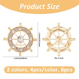 SUPERFINDINGS Pack of 8 2 Colours Boat Anchor Rudder Brooch Rhinestone Pins Alloy Crystal Safety Brooch Rotating Series Brooches For Women Wedding Backpack Clothing
