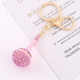 ARFUKA Keyring Rhinestone Microphone Pendant Keychain Car Bag Purse Charm Pendant Key Ring for Women Girls Gift